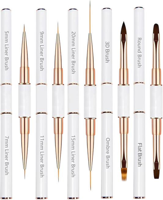 Lot de 5 pinceaux à double extrémité pour nail art Blanc