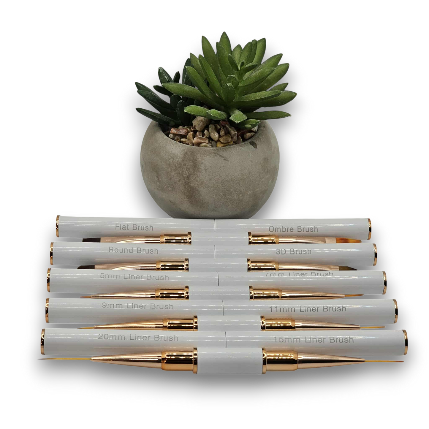 Lot de 5 pinceaux à double extrémité pour nail art Blanc