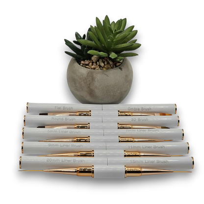Lot de 5 pinceaux à double extrémité pour nail art Blanc