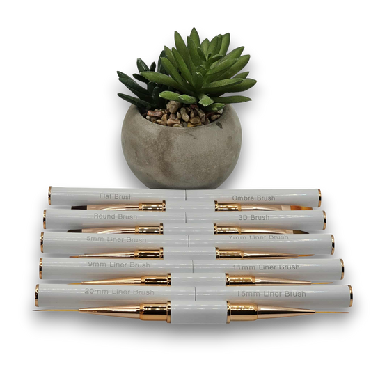 Lot de 5 pinceaux à double extrémité pour nail art Blanc